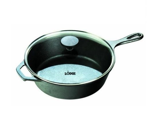 Сковорода со стеклянной крышкой круглая, глубокая, 25.4 см, чугун, черная, Lodge, фото 
