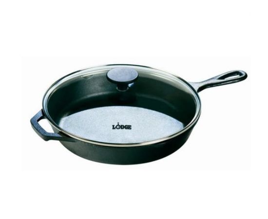 Сковорода со стеклянной крышкой круглая, 26 см, чугун, черный, Lodge, фото 