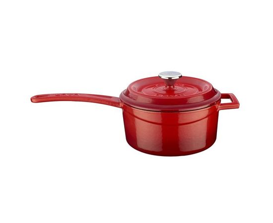 Сотейник с крышкой чугунный эмалированный красный, 16 см, 1,35 л, LAVA, фото 