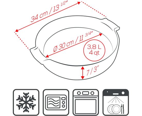 Форма для запекания круглая BLUE 3,8 л, D34 см, H7 см, синий, Peugeot, фото , изображение 4