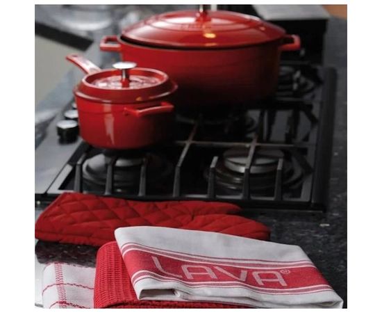 Сотейник с крышкой чугунный эмалированный красный, 16 см, 1,35 л, LAVA, фото , изображение 2