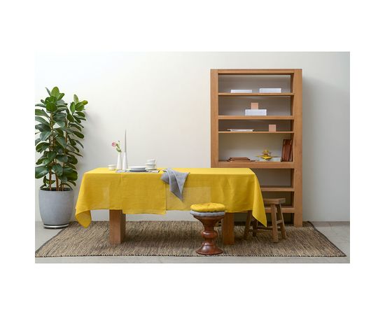 Скатерть из стираного льна горчичного цвета из коллекции Essential, 170х170 см, Tkano, фото , изображение 4