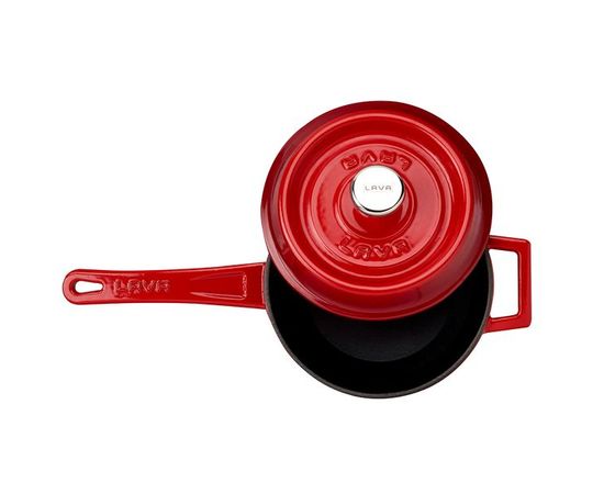 Сотейник с крышкой чугунный эмалированный красный, 16 см, 1,35 л, LAVA, фото , изображение 4