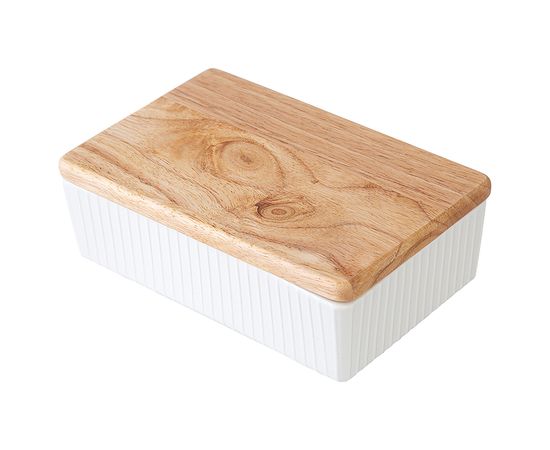 Масленка с крышкой из каучукового дерева Soft Ripples, Dual Glazing, Liberty Jones, фото 