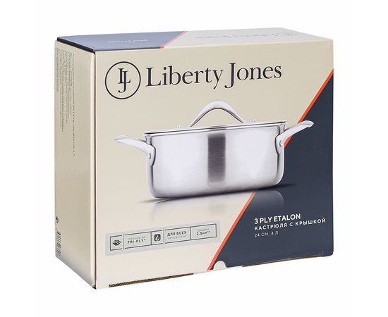 Кастрюля с крышкой 3Ply Etalon, d 24 см, 4 л, Liberty Jones, фото , изображение 14