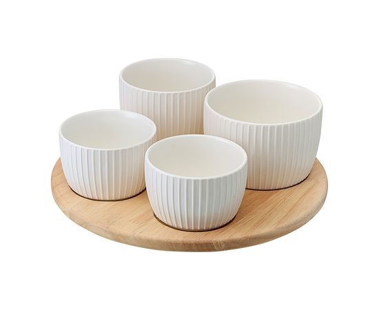 Менажница Soft Ripples, Dual Glazing, на деревянной подставке, 4 чаши, Liberty Jones, фото 