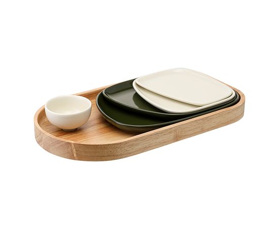 Набор из 5-ти сервировочных тарелок на деревянном подносе Sorrento, Liberty Jones, фото 