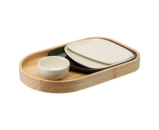 Набор из 4-х сервировочных тарелок на деревянном подносе Sorrento, Liberty Jones, фото 