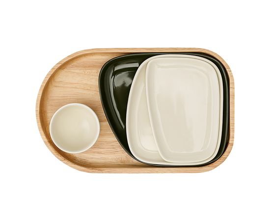 Набор из 4-х сервировочных тарелок на деревянном подносе Sorrento, Liberty Jones, фото , изображение 2