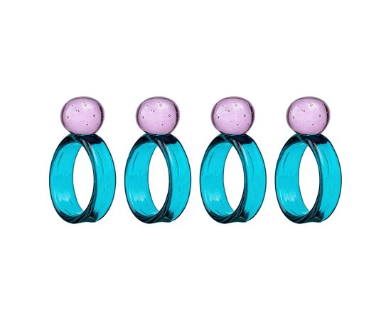 Набор из 4 колец для салфеток Orb, d 4 см, бирюзовые/розовые, Liberty Jones, фото 