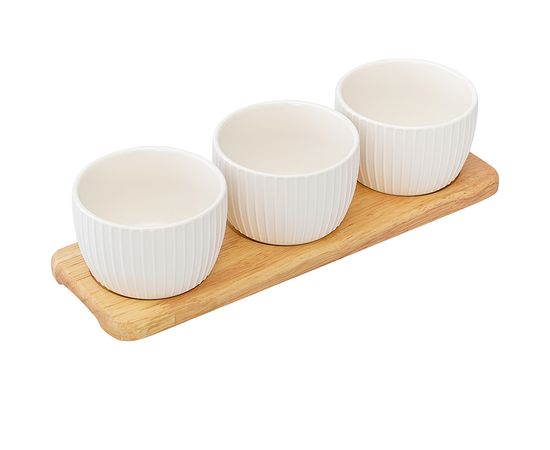 Набор из 3 чаш на деревянной подставке Soft Ripples, Dual Glazing, 200 мл, Liberty Jones, фото , изображение 5