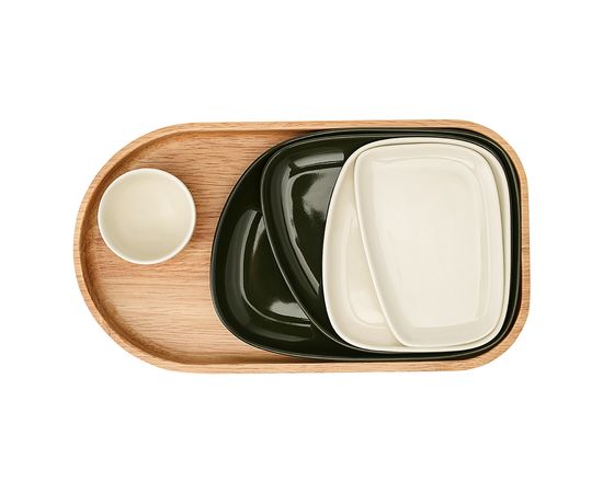 Набор из 5-ти сервировочных тарелок на деревянном подносе Sorrento, Liberty Jones, фото , изображение 2