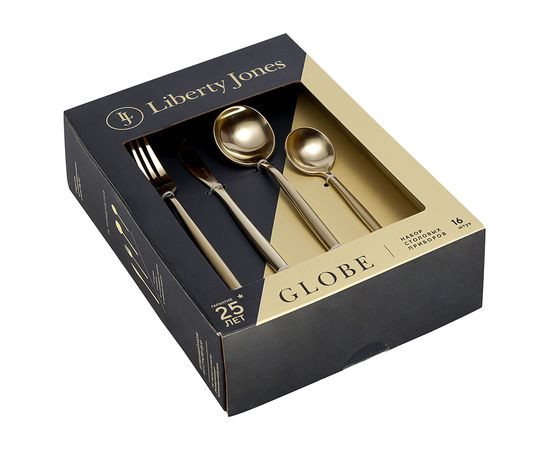 Набор столовых приборов Globe, золотистые матовые, 16 пред., Liberty Jones, фото , изображение 6