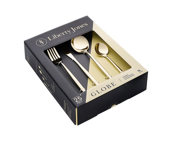 Набор столовых приборов Globe, золотистые, 16 пред., Liberty Jones, фото , изображение 15