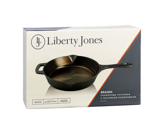 Сковорода чугунная Brasen с масляной полировкой, d 25 см, Liberty Jones, фото , изображение 11