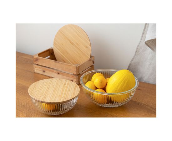 Чаша стеклянная с бамбуковой крышкой Harmy, 2 л, Liberty Jones, фото , изображение 3