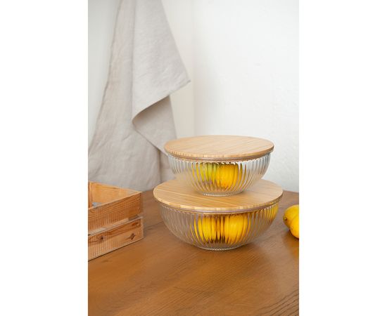 Чаша стеклянная с бамбуковой крышкой Harmy, 2 л, Liberty Jones, фото , изображение 5