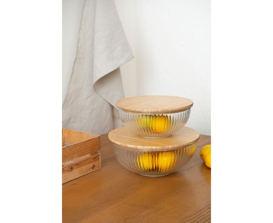 Чаша стеклянная с бамбуковой крышкой Harmy, 3,5 л, Liberty Jones, фото , изображение 4