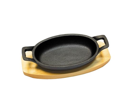 Сковорода овальная чугунная на деревянной подставке, 17*12 см, P.L. Proff Cuisine, фото 