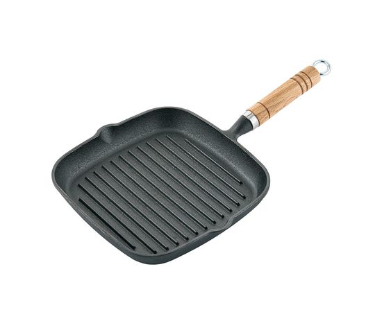 Сковорода-гриль чугунная с деревянной ручкой 22 cм, P.L. Proff Cuisine, фото 