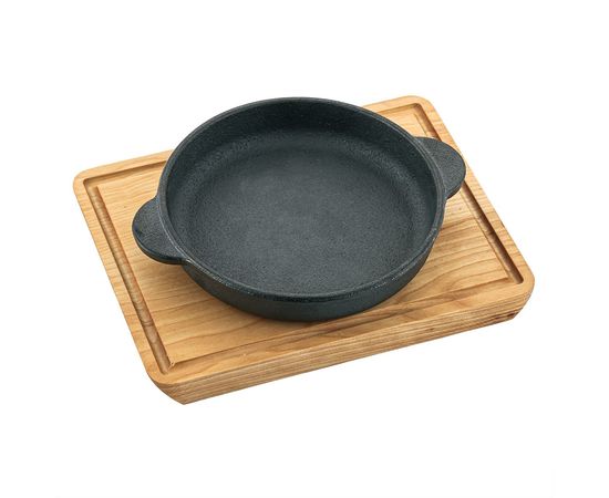 Сковорода чугунная на деревянной подставке 16.5*20*3 cм, P.L. Proff Cuisine, фото 