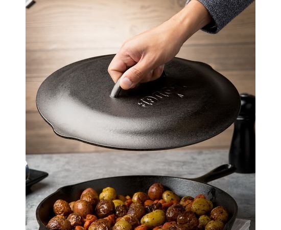 Сковорода с крышкой глубокая, 30 см, черная, чугун, Lodge, фото , изображение 6