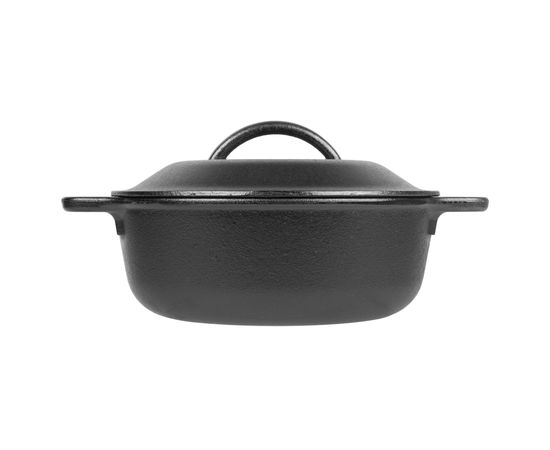 Кастрюля с крышкой 21 см, 1.8 л, черная, чугун, Lodge, фото , изображение 2