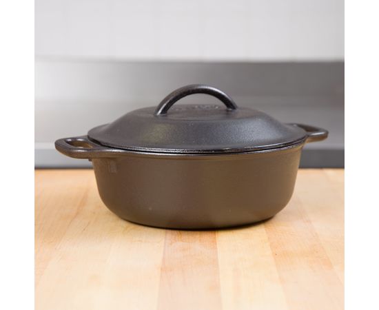 Кастрюля с крышкой 21 см, 1.8 л, черная, чугун, Lodge, фото , изображение 6