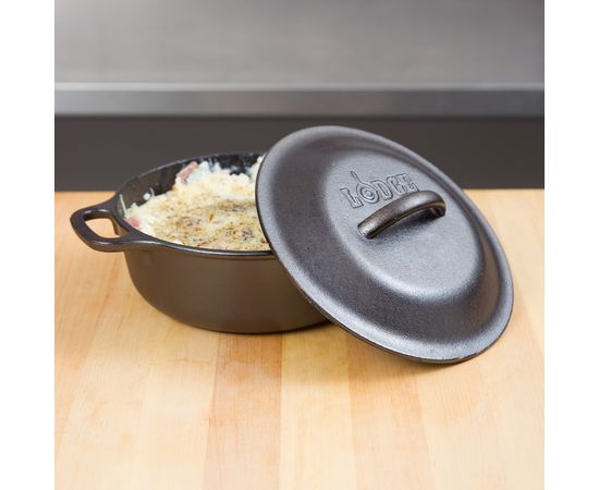 Кастрюля с крышкой 21 см, 1.8 л, черная, чугун, Lodge, фото , изображение 7