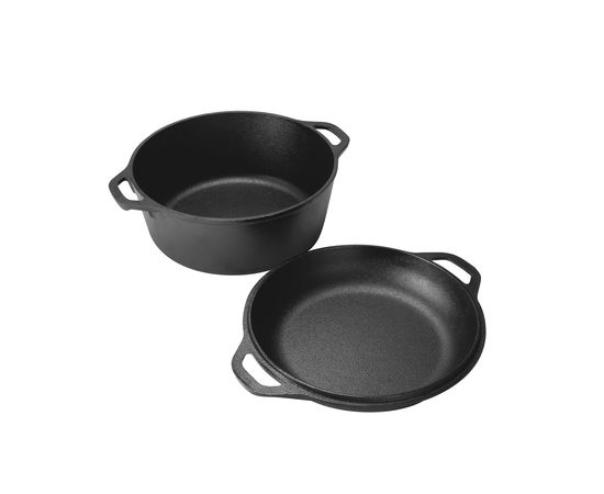 Кастрюля круглая с крышкой, 26 см , 4.8 л, черная, чугун, Lodge, фото , изображение 2