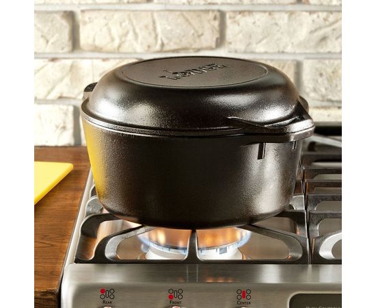 Кастрюля круглая с крышкой, 26 см , 4.8 л, черная, чугун, Lodge, фото , изображение 4