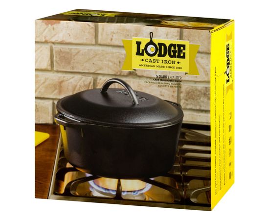 Кастрюля с крышкой 26.5 см, 4.7 л, черная, чугун, Lodge, фото , изображение 5