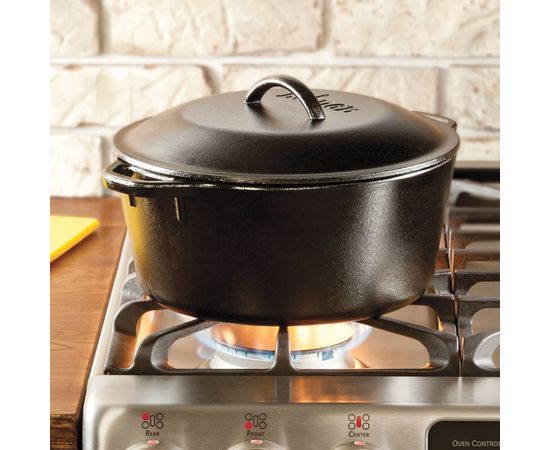 Кастрюля с крышкой 26.5 см, 4.7 л, черная, чугун, Lodge, фото , изображение 6