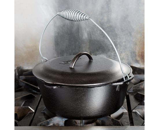Казан с проволочной рукояткой, 30 см, 6 л, черный, чугун, Lodge, фото , изображение 9