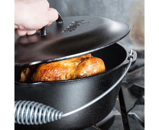 Казан с проволочной рукояткой, 30 см, 6 л, черный, чугун, Lodge, фото , изображение 10