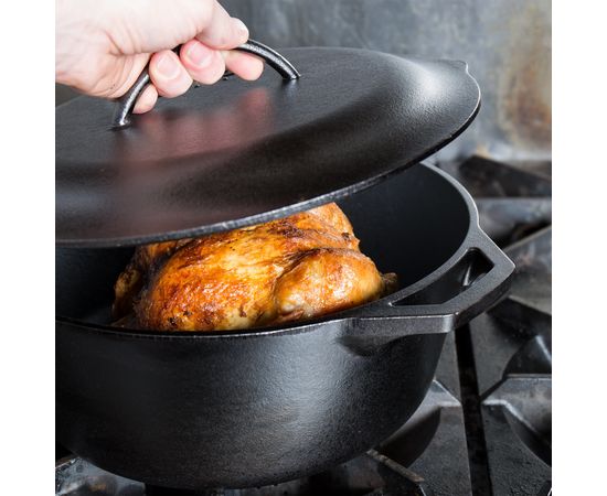 Кастрюля с крышкой 31 см, 6.6 л, черная, чугун, Lodge, фото , изображение 9