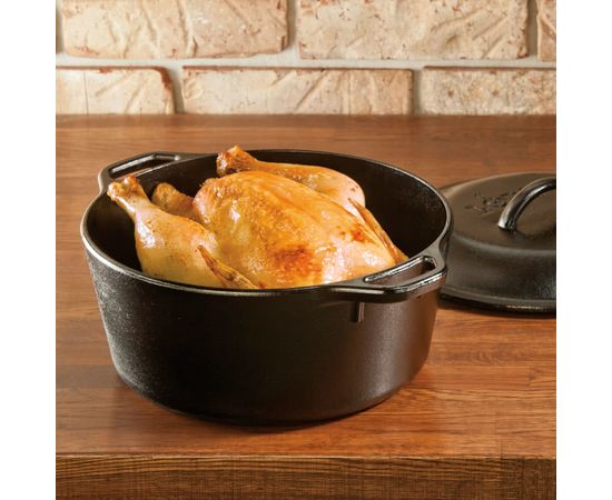 Кастрюля с крышкой 31 см, 6.6 л, черная, чугун, Lodge, фото , изображение 10