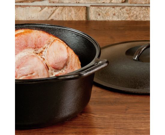 Кастрюля круглая с крышкой 30.5 см, 6.6 л, черная, чугун, Lodge, фото , изображение 7