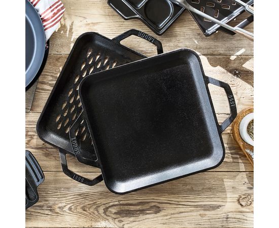 Сковорода квадратная с двумя ручками, Chef Collection, 28 х28 см, чугунная, LC11SGR, Lodge, фото , изображение 6
