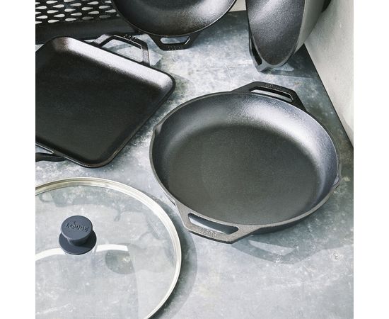 Сковорода с двумя ручками и стеклянной крышкой, Chef Collection 30 см, чугунная, LC12EP, Lodge, фото , изображение 6