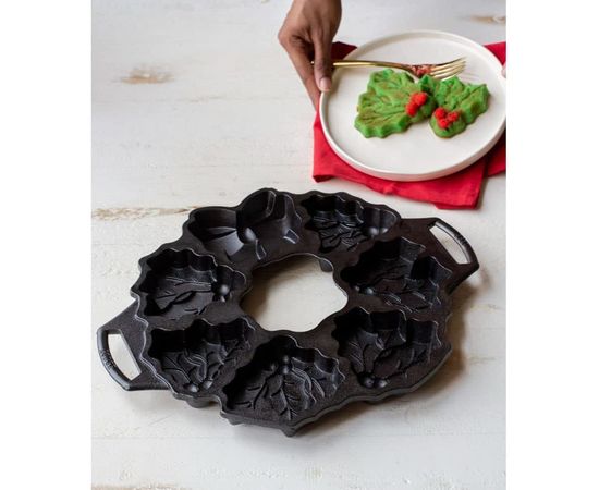 Форма для выпечки печенья с силиконовыми прихватами, круглая, 32 см, 7 отделений, материал: чугун, BWHWA1, BAKEWARE, LODGE, США, фото , изображение 9