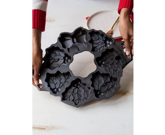 Форма для выпечки печенья с силиконовыми прихватами, круглая, 32 см, 7 отделений, материал: чугун, BWHWA1, BAKEWARE, LODGE, США, фото , изображение 7