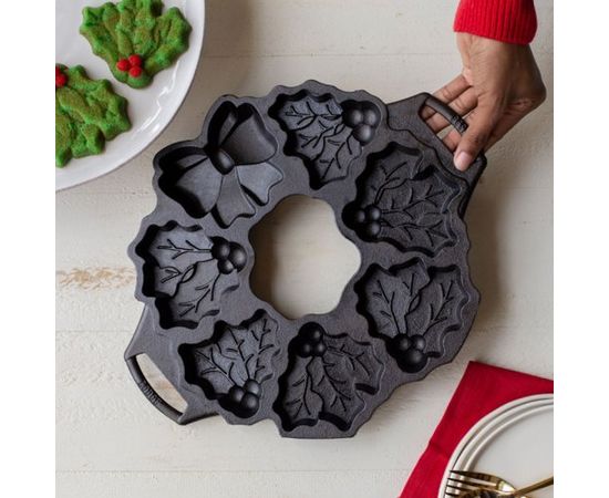 Форма для выпечки печенья с силиконовыми прихватами, круглая, 32 см, 7 отделений, материал: чугун, BWHWA1, BAKEWARE, LODGE, США, фото , изображение 3