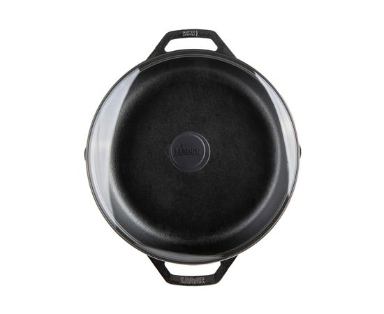 Сковорода с двумя ручками и стеклянной крышкой, Chef Collection 30 см, чугунная, LC12EP, Lodge, фото , изображение 3