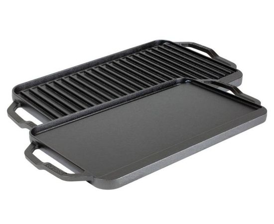 Двусторонний гриль с ручками и бортом, Chef Collection, 26х50 см, чугунный, LCDRG, Lodge, фото 
