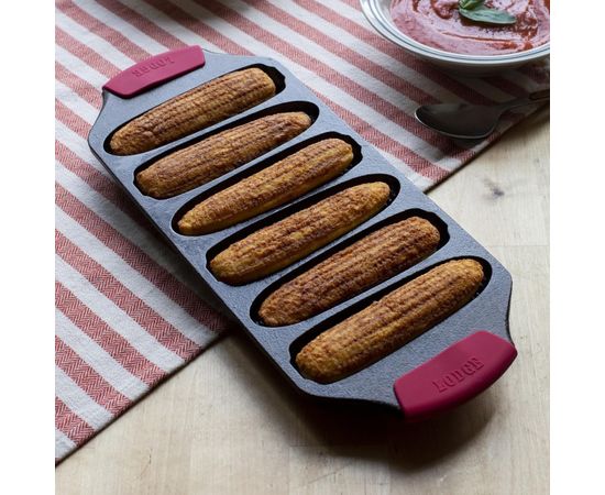 Форма для выпечки с силиконовыми прихватами, прямоугольная, размер: 15 х 36 см, 6 ячеек, материал: чугун, BW6CRNA1, BAKEWARE, LODGE, США, фото , изображение 7