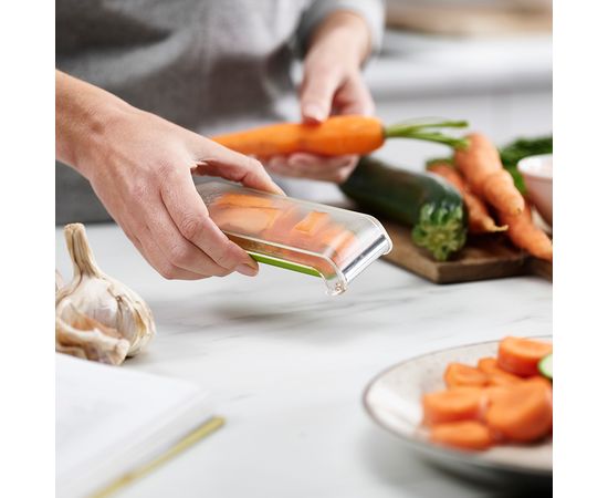 Овощечистка с горизонтальным гладким лезвием и емкостью для очисток PeelStore зеленая, Joseph Joseph, фото , изображение 3