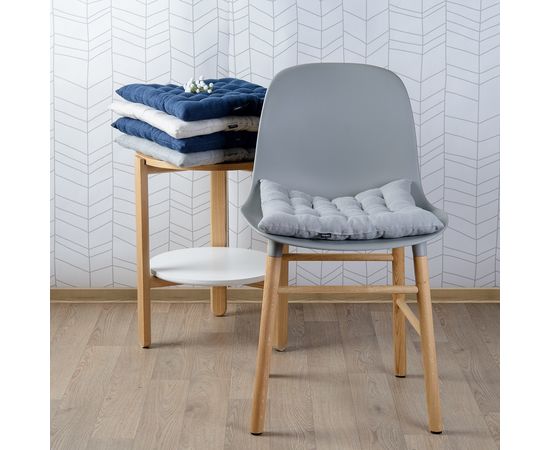 Подушка на стул стеганая из умягченного льна серого цвета, 40х40 см, Tkano, фото , изображение 3