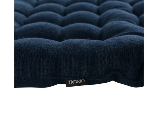 Подушка стеганая на стул из умягченного льна темно-синего цвета Essential, 40х40 см, Tkano, фото , изображение 2