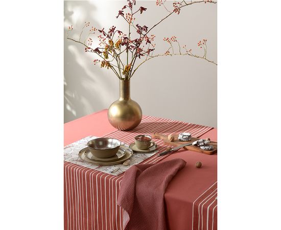 Дорожка на стол из хлопка терракотового цвета с принтом Полоски из коллекции Prairie, 45х150 см, Tkano, фото , изображение 4